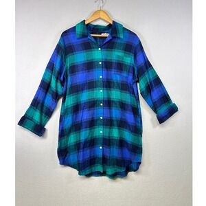 SONOMA Goods for Life Plaid Flannel Tunic Shirt Women XL Blue Green Long Sleeve‎